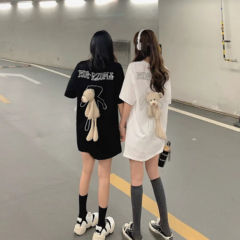 Женская свободная футболка Ins Harajuku Винтажная с круглым вырезом и принтом милого