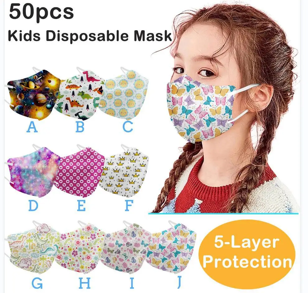 

50 PCS KN95 Children's Butterfly Type 3D Spunlace Printing Series Multi-layer Dust-proof and Haze-proof Disposable Mascarillas