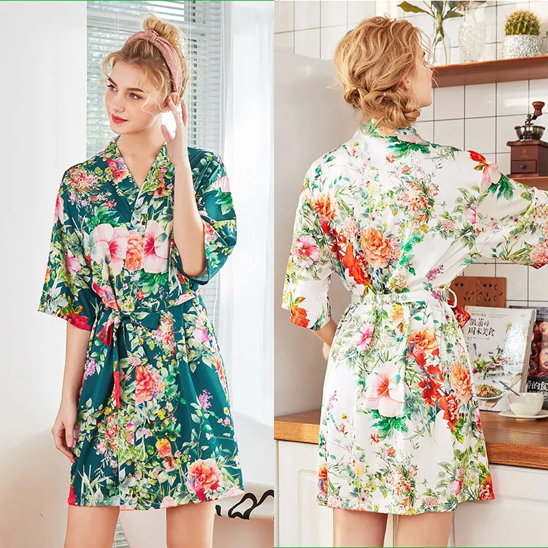 Sexy Summer Women's Sleep Robe Nightgown Yukata 2019 Lady Rayon Short Kimono Bath Gown Sleepwear Bathrobe Pijama Mujer M-XXL | Женская