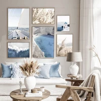 sea aegean santorini windmill landscape travel poster modern canvas print painting nordic wall art picture living room de