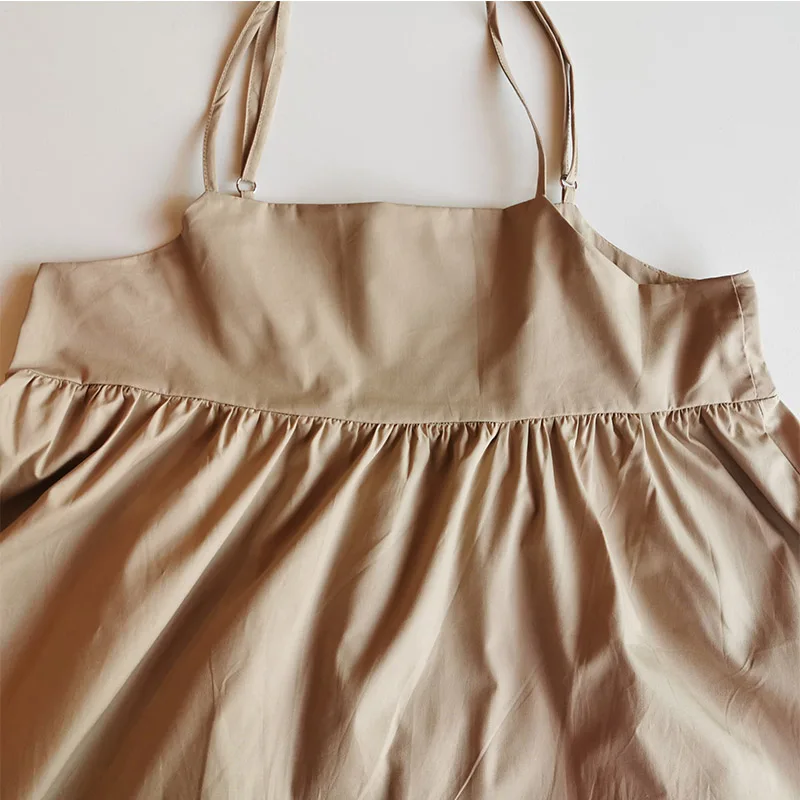 Платье женское однотонное на бретелях свободное повседневное длинное платье в