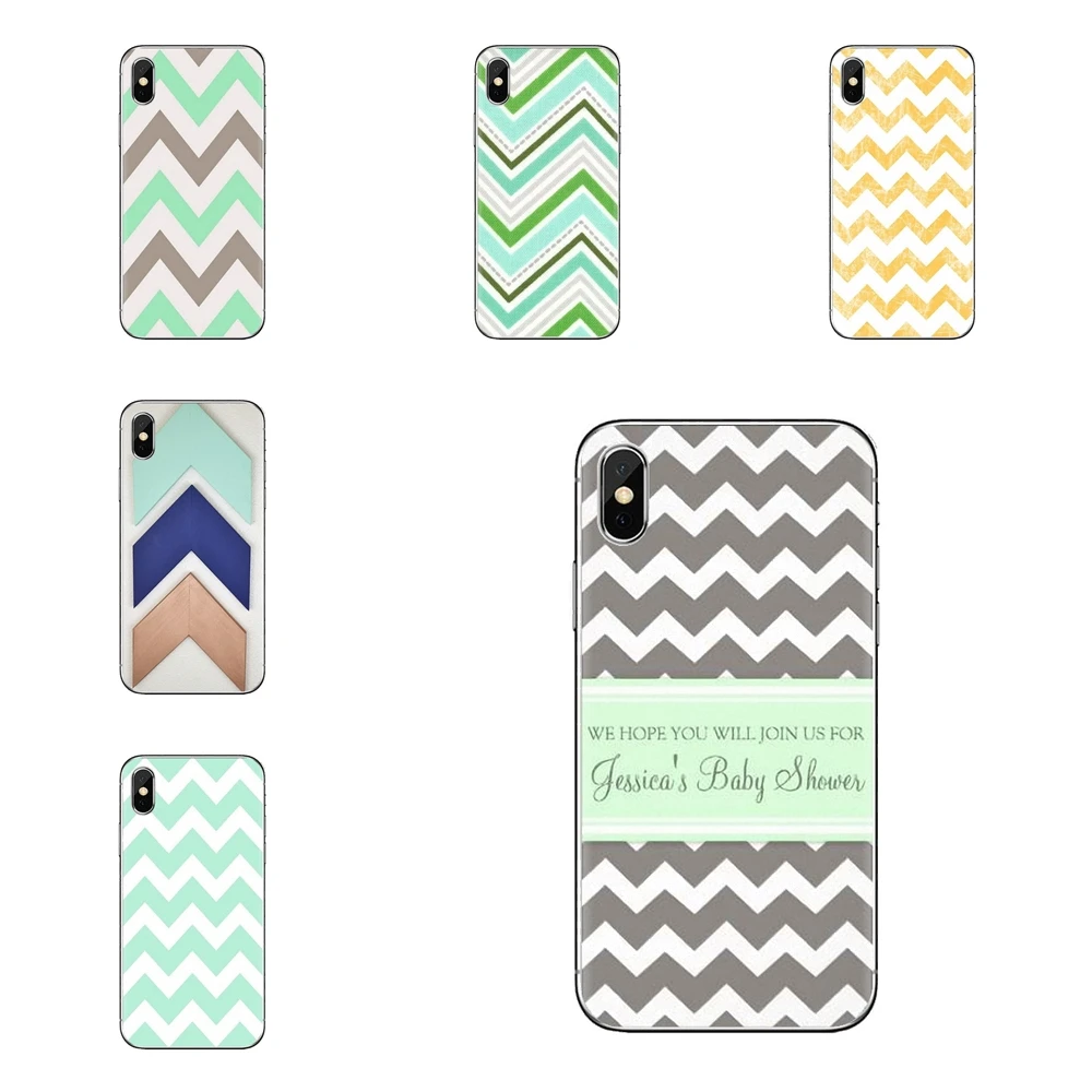 Gray And Mint Green Chevron Transparent Soft Cases Covers For iPod Touch Apple iPhone 4 4S 5 5S SE 5C 6 6S 7 8 X XR XS Plus MAX |