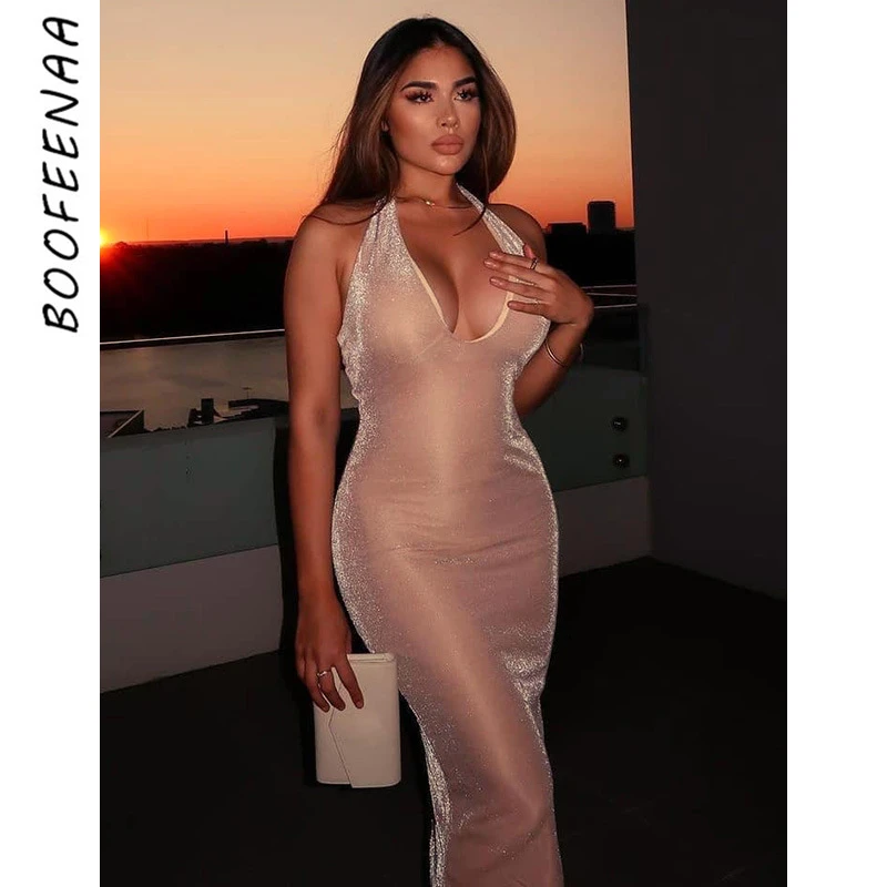 

Блестящие розовые элегантные сексуальные платья BOOFEENAA для дня рождения для женщин вечерняя одежда для ночного клуба с открытой спиной обле...