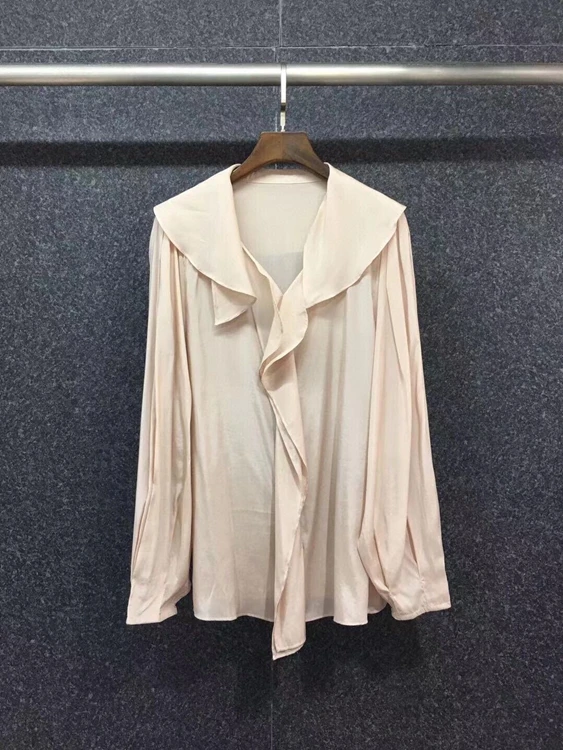 

2021 new women fashion ruffled neckline stitching solid color long-sleeved all-match shirt shirt 730
