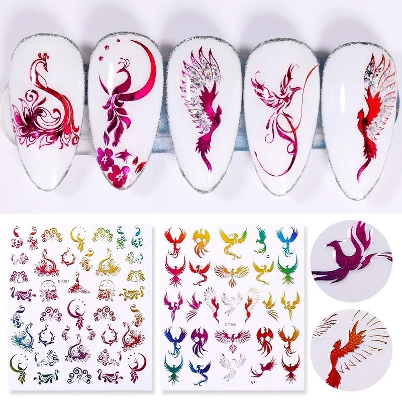 Голографика 3D Nail переводные наклейки на ногти Laser Dragon Phoenixs красочная Фольга для