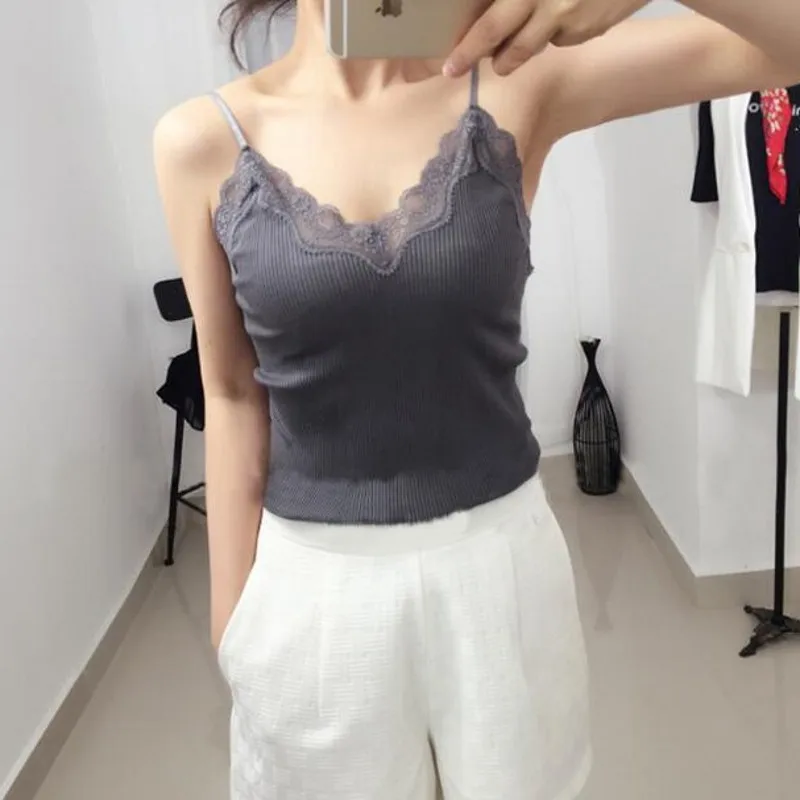 70% Silk 30% Cotton Knit Lace Camisole Top Vest Sleepwear Spaghetti Strap SJ309