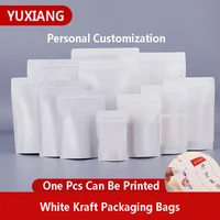 50pcs white kraft paper packaging bags without window self standing with zipper heat seal custom logo printing for gift food