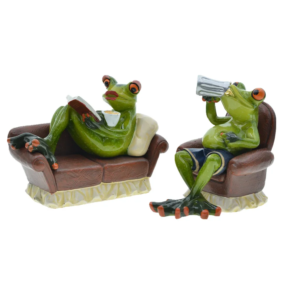 MYBLUE-estatuilla de resina Kawaii para jard&iacute;n, figura de rana en miniatura de estilo n&oacute;rdico, accesorios de decoraci&oacute;n para habitaci&oacute;n del hogar, para disfrutar de la vida, 2 unids/set por Set-2