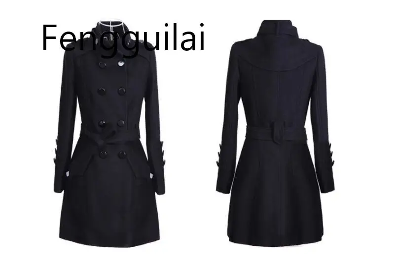 

New Women Long Coat And Jacket Autumn Winter Elegant Women Wool Coats Long Jackets Korean Version Slim Trench Coat With Straps