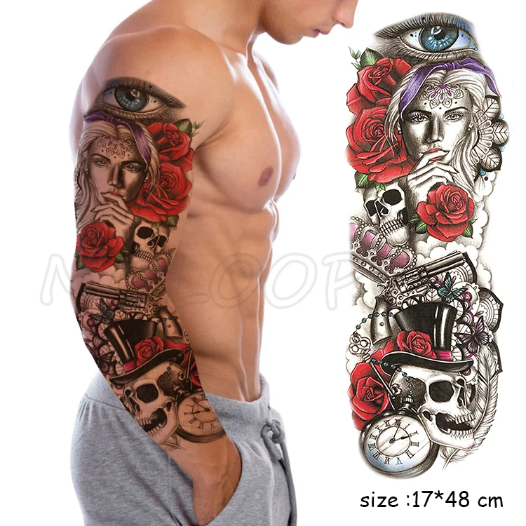 Full Arm Waterproof Temporary Tattoo Sticker Bird Flower Eye Owl Letter Large Fake Tatoo Stickers Flash Tatto To Man Woman Kid | Красота и