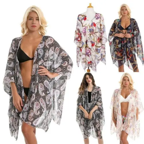 Модное женское бикини с цветочным принтом накидка бохо купальный костюм Пляжное