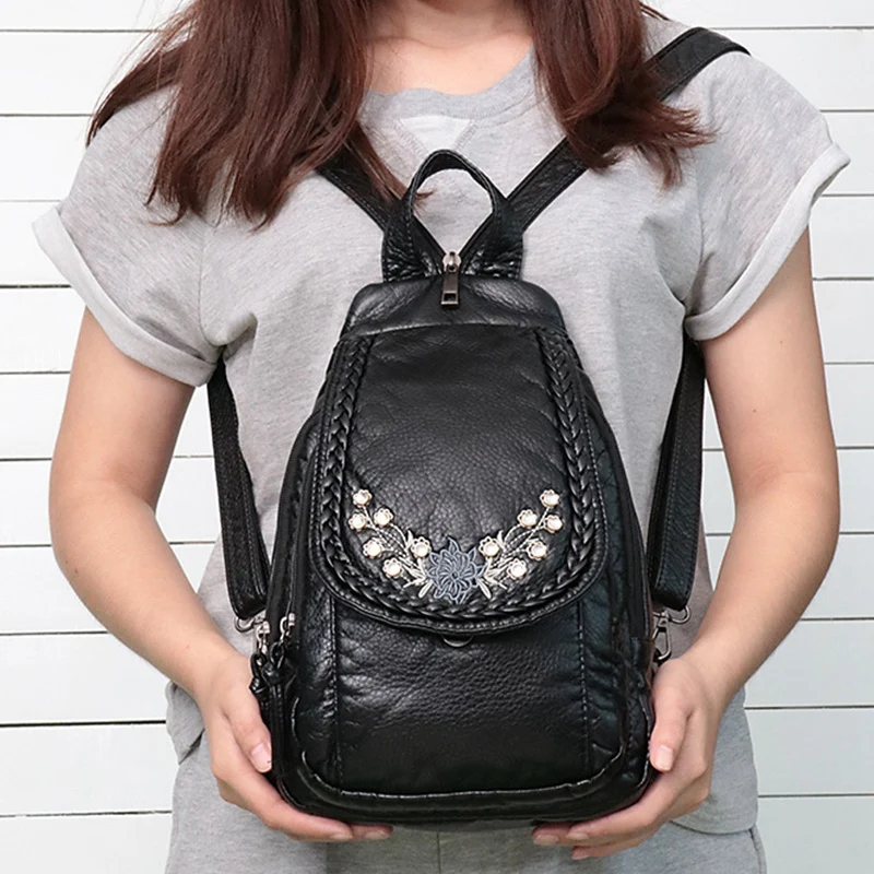 Женский рюкзак с цветочной вышивкой маленькие рюкзаки из мягкой искусственной