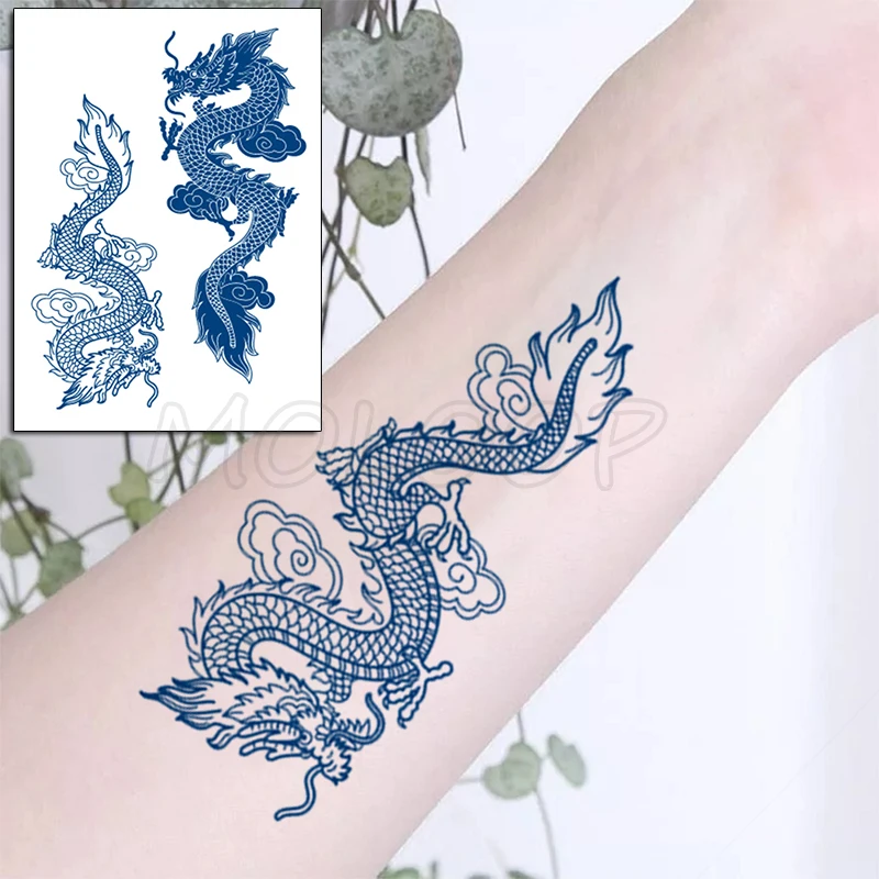 

Juice Tattoo Sticker Eastern Dragon Cartoon Makeup Waterproof Temporary Fake Tatoo for Women Men Kids 5 -15 Days