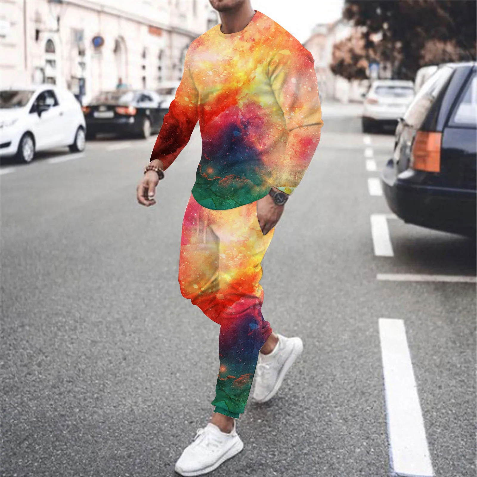 

Лидер продаж, осенняя футболка с длинным рукавом, мужская повседневная футболка с 3d принтом, брюки, одежда из двух предметов в китайском сти...