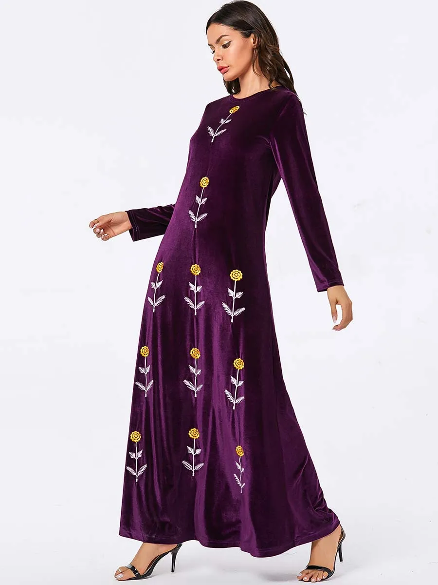 3XL 4XL зимнее фиолетовое вельветовое абайя арабское мусульманский хиджаб платье