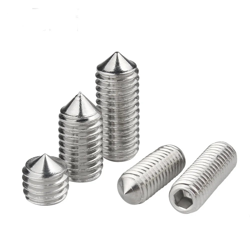 10pcs/lot  Hex hexagon socket set screw cone point grub screw M2 M2.5 M3 M4 M5 M6 M8 M10 M12 304 Stainless Steel DIN914