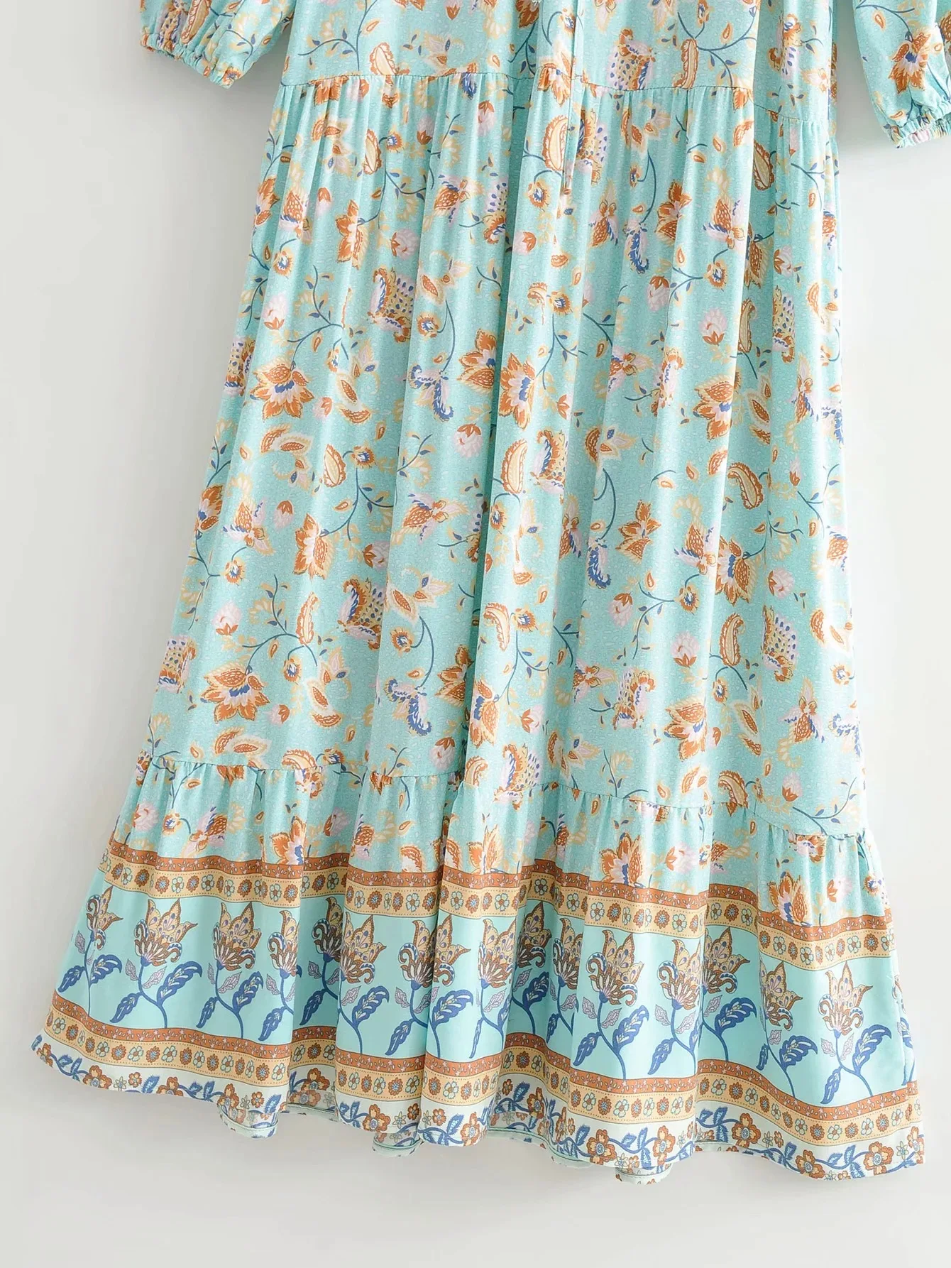 

Boho Print Maxi Dresses 2021 Vintage V-neck Long Sleeve High Waist Tassel Summer Dress For Women Clothes Blue Cotton Tunic A582