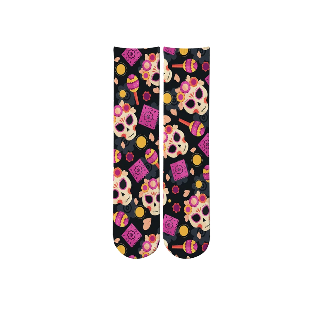 Creative Skulls Colorful Pattern Socks Harajuku Mexican Skull Crew Socks Funny Pop Lucky Long Socks Happy Women Sox  For Gifts