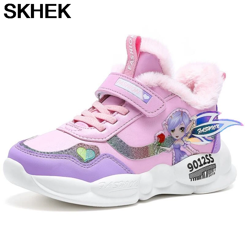 Детские теплые кроссовки SKHEK зимняя новая модная бархатная кожаная детская обувь