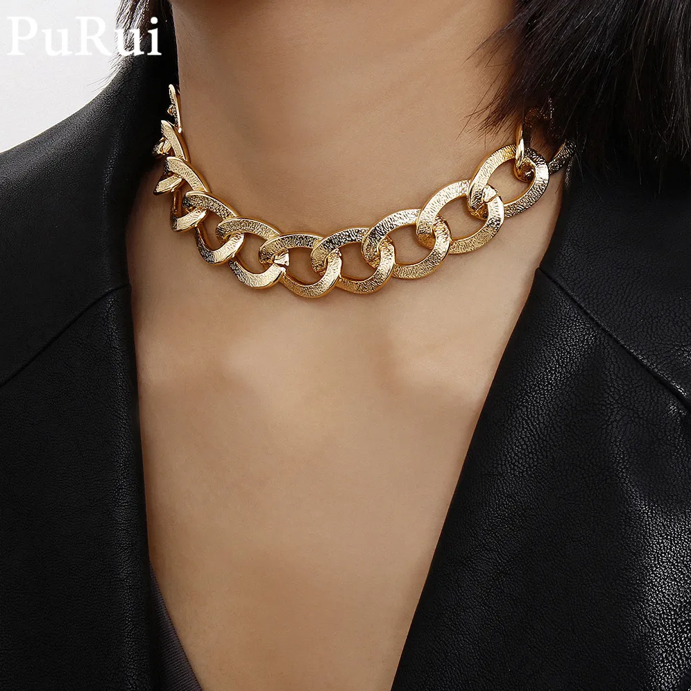 Женское колье чокер PuRui в стиле хип хоп золотистого цвета короткое ожерелье с