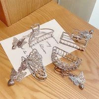 korea hollow butterfly heart tassel hair pins women girl vintage metal silver color love pendant hair claw clip clamps jewelry