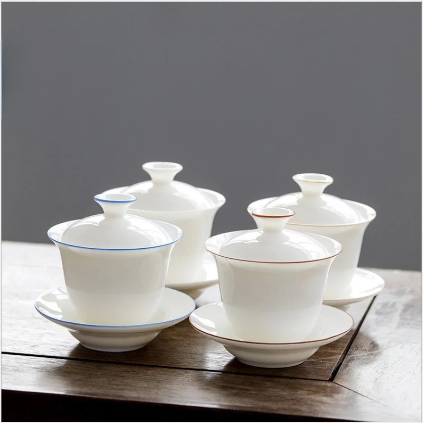 

Suet Jade White Porcelain Teacup Handmade Ceramic Tea Tureen Teaware Drinkware Cup Chinese Tea Ceremony Decoration Home Gift