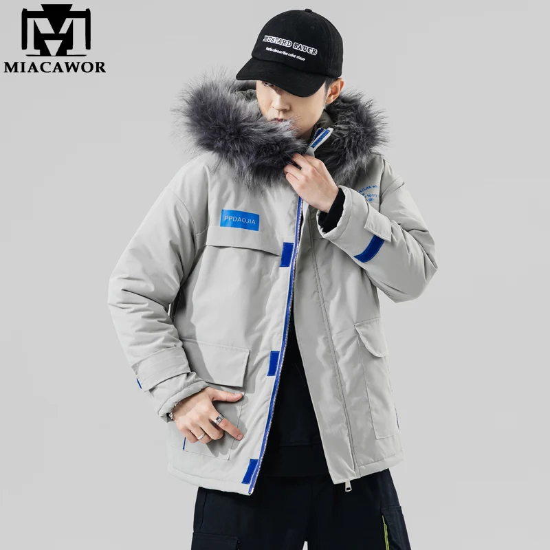 

MIACAWOR 2020 New Winter Faux Fur Collar Parka Men Casual Jacket Hooded Windproof Coats Warm Outwear Plus size 5XL J679