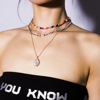 bohemian multi layer colorful beaded choker necklace for women irregular pearl pendant necklace jewelry gift 2020 hot sale