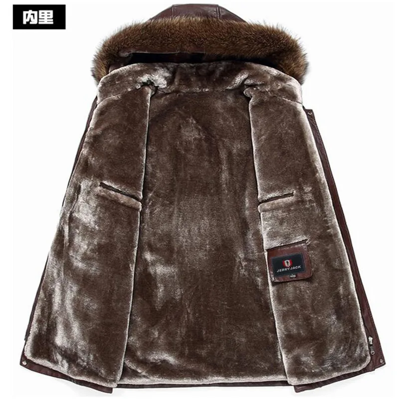 

Men Fur Leather Animal Fur Thick PU Leather Hooded Jacket Winter Warm Fur Lining Jackets Outerwear Parka Coats Plus Size M-5XL