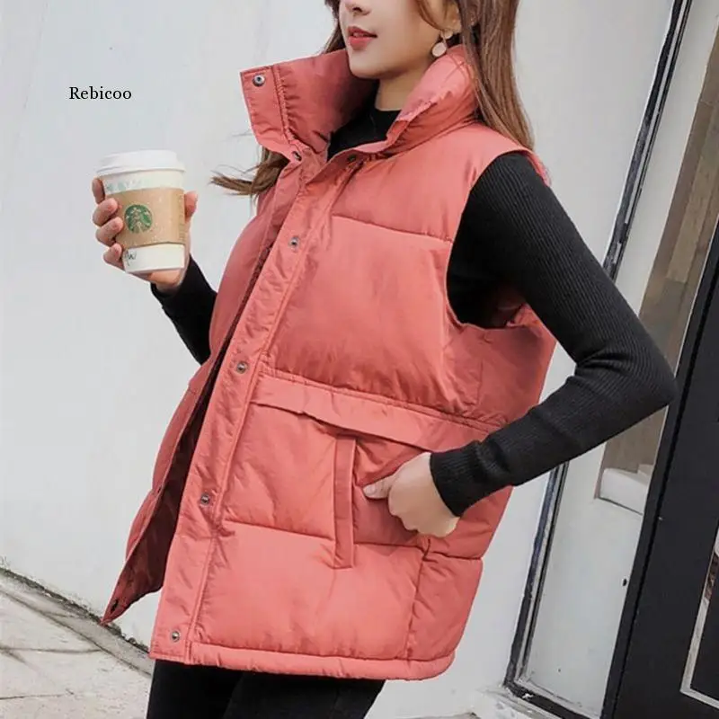 

Women Sleeveless Vest Winter Warm Plus Size Down Cotton Padded Jacket Female Vests Mandarin Collar Sleeveless Waistcoat