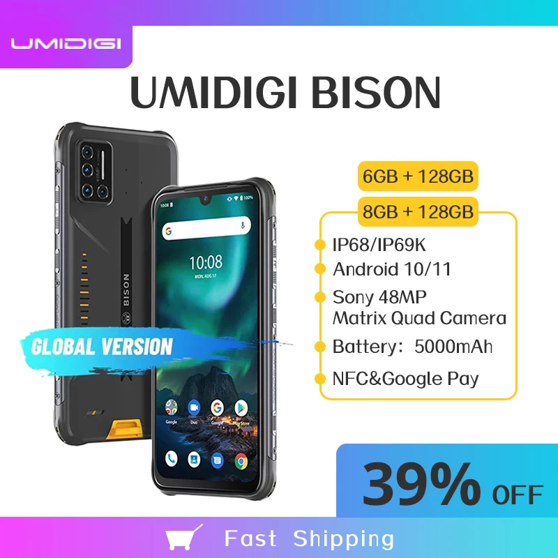 UMIDIGI Зубр 6 ГБ/8 ГБ + 128 Гб NFC глобальная версия Android 11 IP68/IP69K Водонепроницаемый прочный телефон 48MP матрица Quad