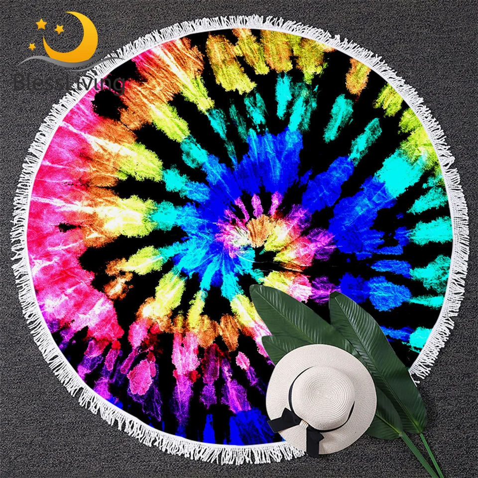 Круглое пляжное полотенце с кисточками 150 см | Дом и сад