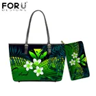 Новая трендовая Женская вместительная сумка через плечо FORUDESIGNS и кошелек, женские тоуты с принтом Chuuk, гавайская Полинезия, Плюмерия