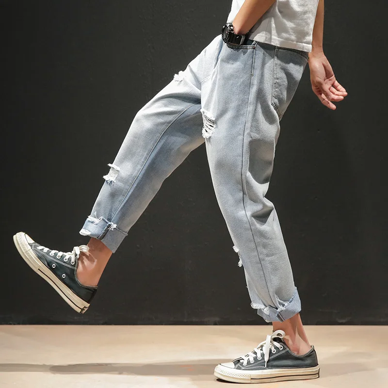 Прямая поставка осенние мужские карманные уличные джинсовые брюки 2020 потертые