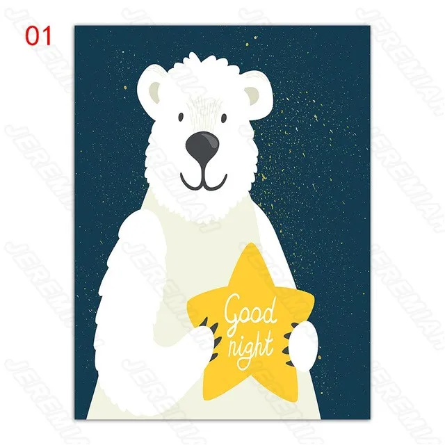 

Night View Polar Bear Cartoon Poster Nordic Style Canvas Print Painting Waterproof Ink Modern Living Room Bedroom Wall Stickers