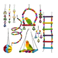 191210pc bird cage toys for parrots wooden bird parrot perches cage toys swing hanging chewing bite bridge bird toys agapornis