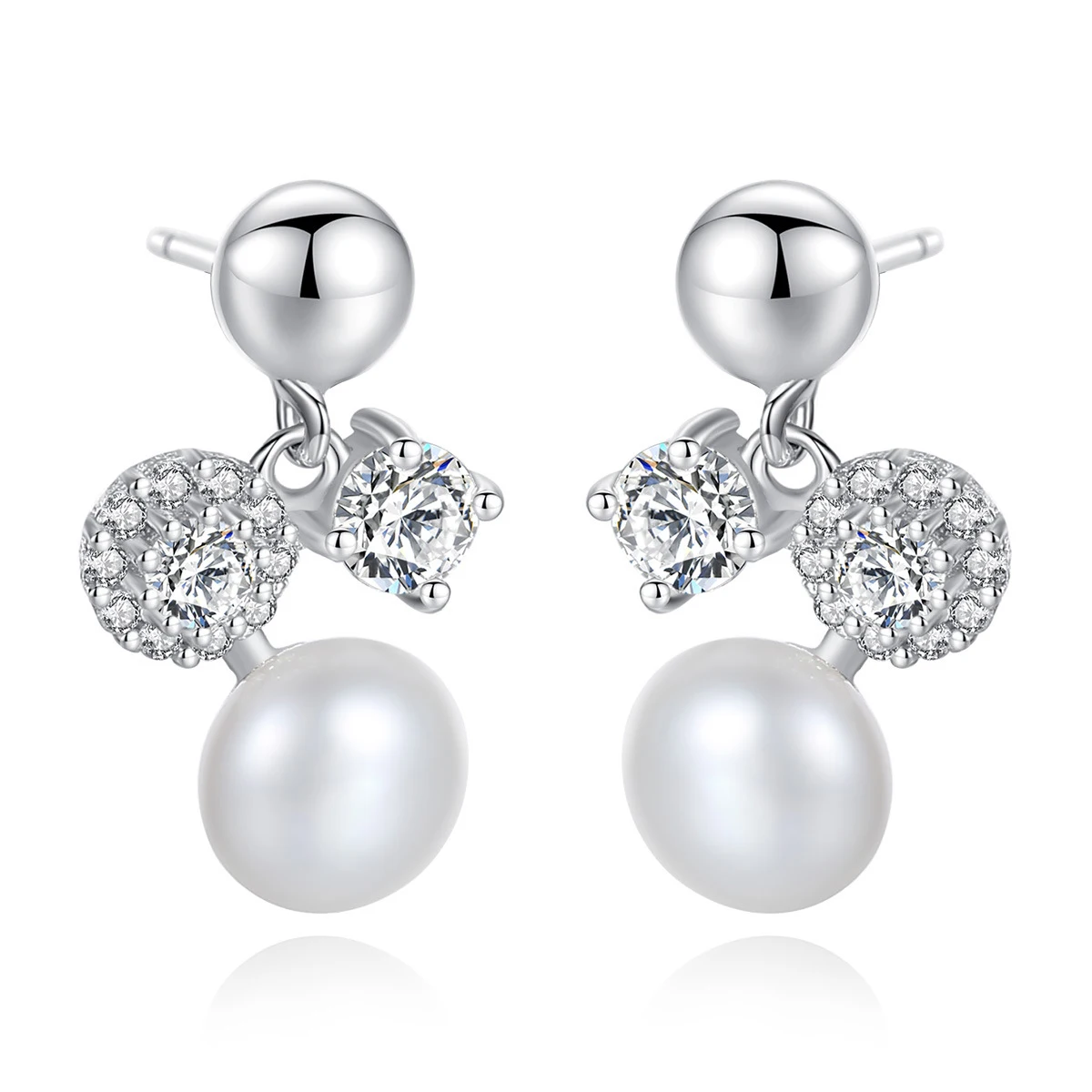 

MetJakt S925 Sterling Silver Freshwater Pearl Inlaid with 3A Zircon Fashion Personality Ladies Earrings
