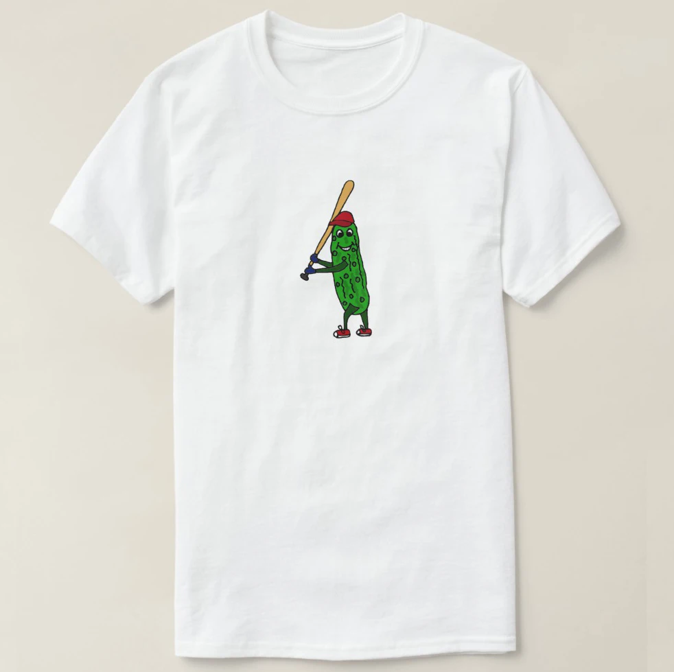

Printed Men T Shirt Cotton Short Sleeve Funny Pickle Playing Baseball Cartoon T-Shirt Women tshirt