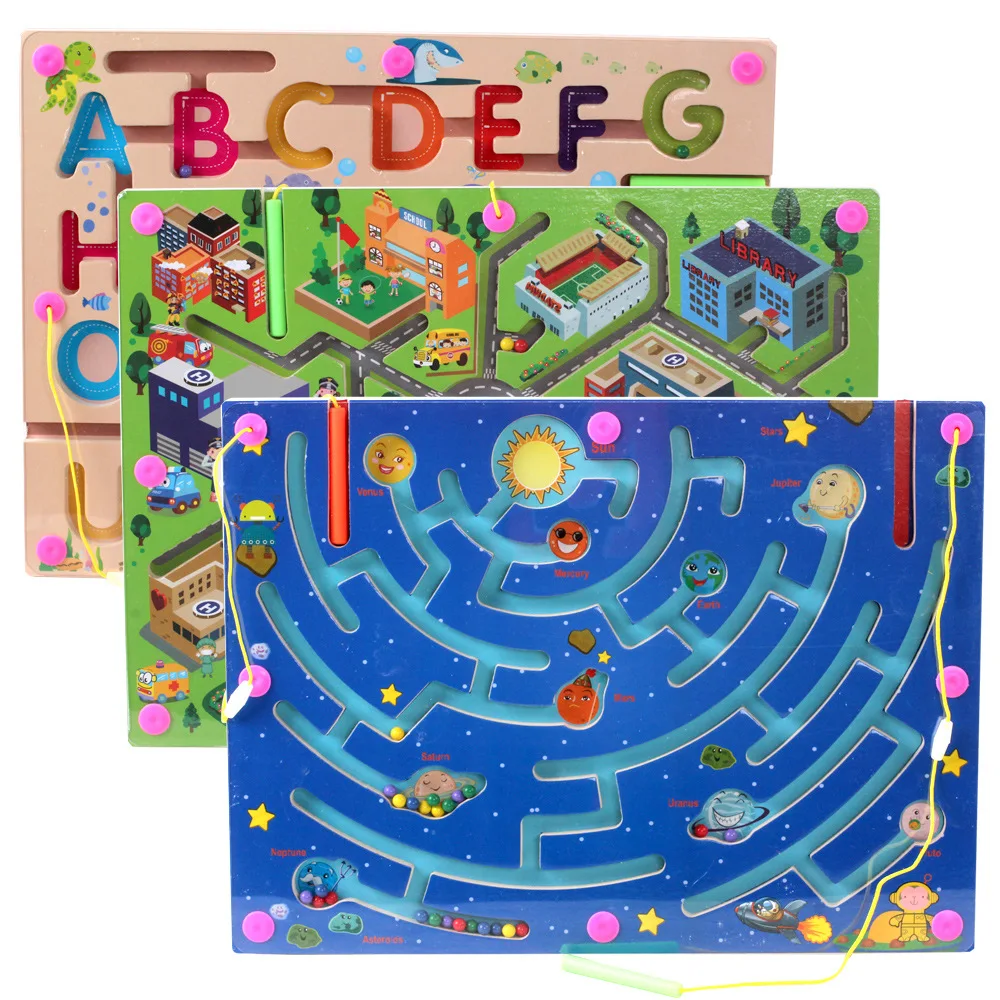

Baby toys Kids Magnetic Maze Toys Kids Wooden Game Toy Wooden Intellectual Jigsaw Board Kids Developmental Educational Toys