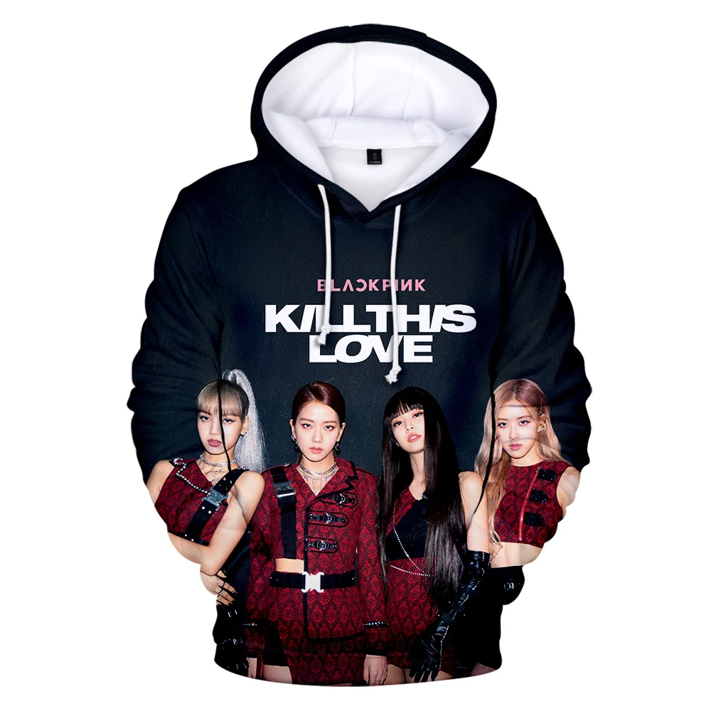 Корейская толстовка Kpop, черно-розовая толстовка с капюшоном, Женская толстовка в стиле хип-хоп, 3D принт, черный, розовый, с капюшоном, повседневные, черно-розовые пуловеры, одежда