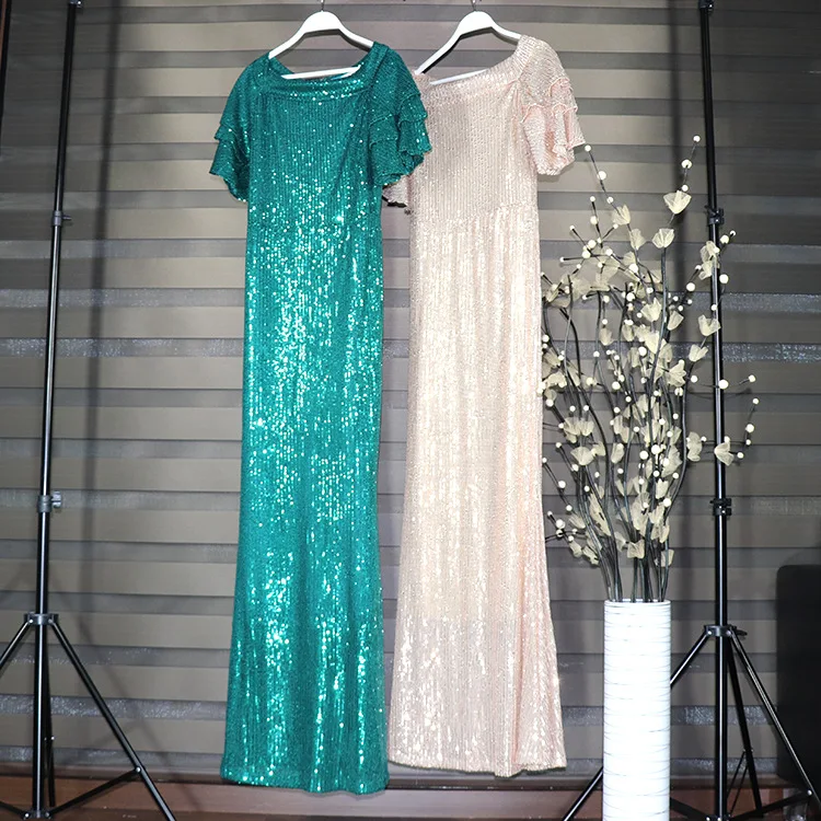 

African Dresses for Women With Elastic Sequins Slash Neck Dress