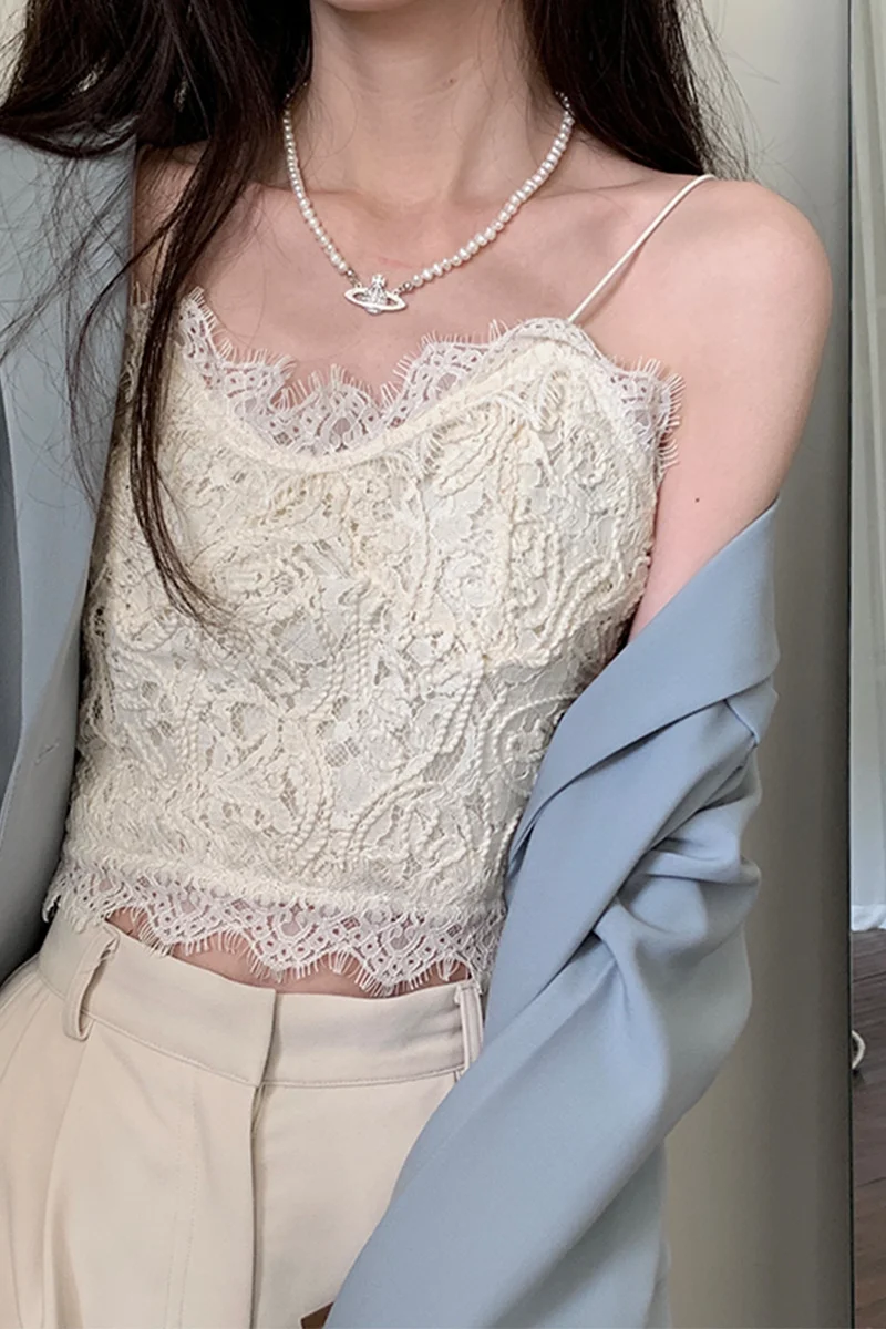 Пикантный кружевной жилет с кисточками небольшие подтяжки Корейская версия