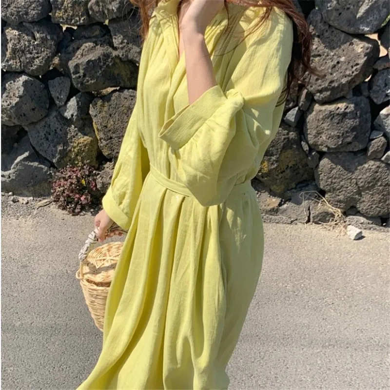 Платье рубашка LANMREM женское с отложным воротником однобортное Свободное длинное