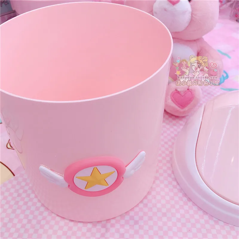 Розовая пластиковая креативная мини корзина для мусора с крышкой студенческого