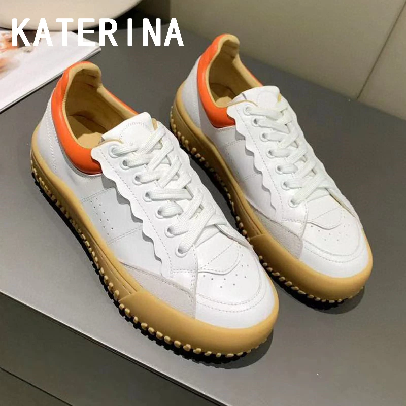 

Spring Autumn Women Flat Sneakers Real Leather Platform Shoes Patchwork Walking Casual Shoes Brand Designer Women Sports Shoes