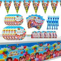 cocomelon birthday party decorations tablecloth paper cups plates straw napkin foil balloon kids party supplies baby shower
