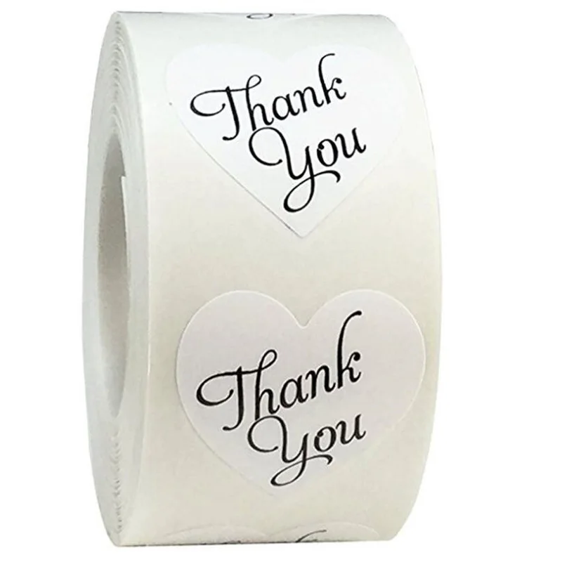 1500pcs  Thank You Sticker For Parents Friends Heart Style Tag Labels For Business Bag Envelope Seal Reward Gift