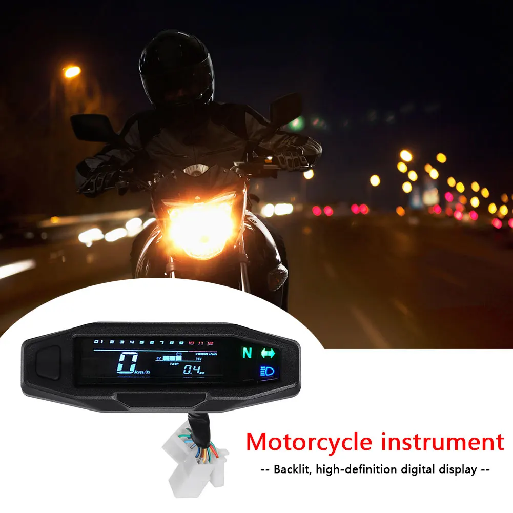 

Mini Universal Motorcycle Speedometer Odometer Tachometer RPM Fuel Meter Backlit LCD Digital Electric Injection Carburetor Meter