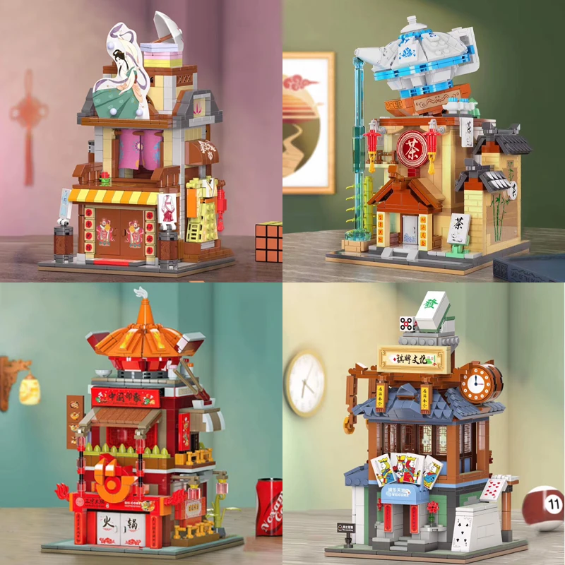 Уличный вид Китайская классическая архитектура мини-строительный блок для