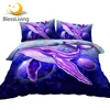 BlessLiving Purple Whale Bedding Set Ocean Animal Surreal Quilt Cover Set Planets Home Textiles Space Universe Bedclothes 3pcs 1